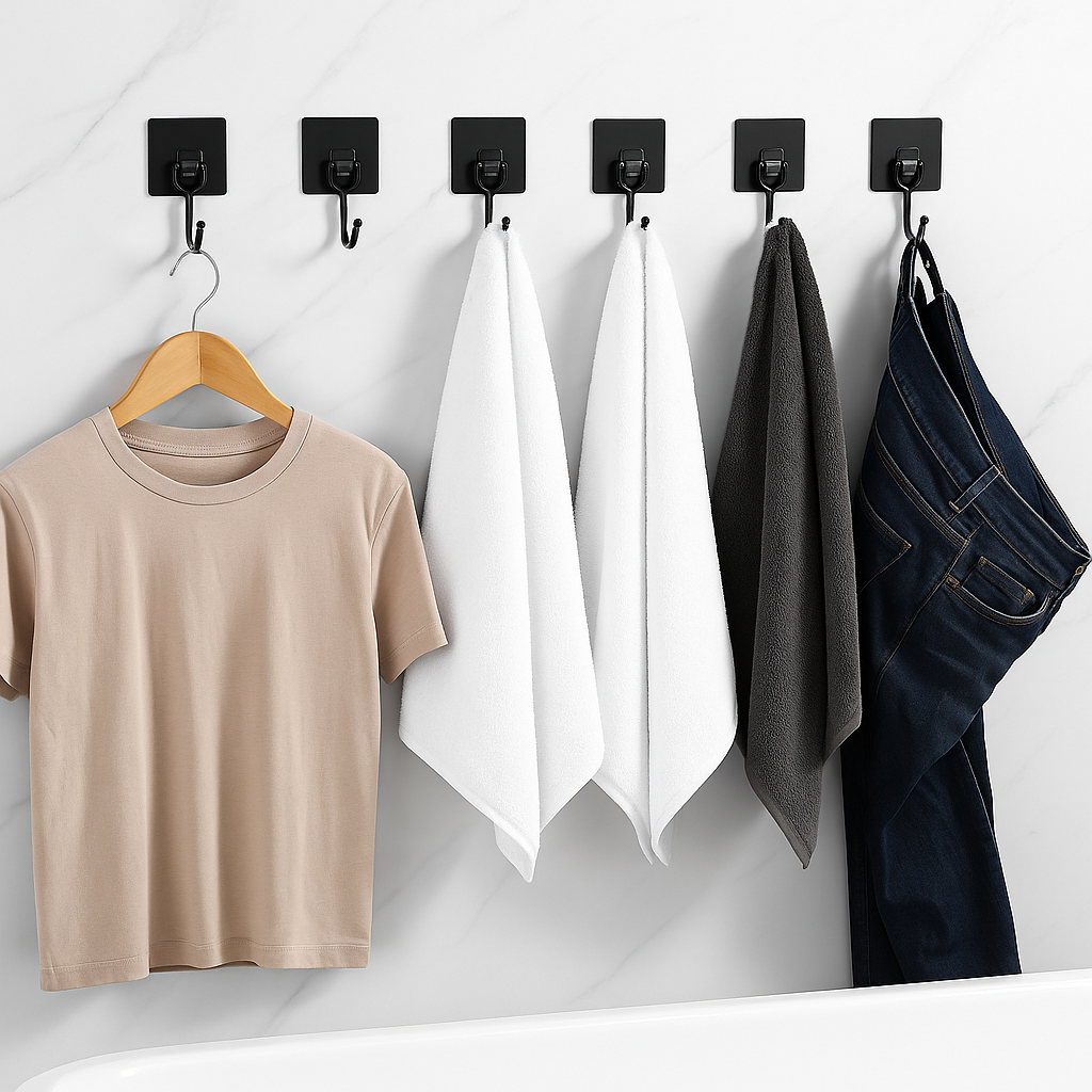 סט 5 ווי תלייה חזקים ללא קדיחה לחדר האמבטיה